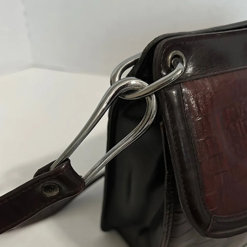Vintage Marc Chantal Brown Croc Bag Purse Crossbody Retro Patent Faux Leather